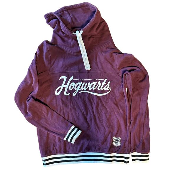 Harry Potter Hogwarts Sweatshirt Sz L Large Licensed Maroon Red Burgundy Stripes - Picture 1 of 4